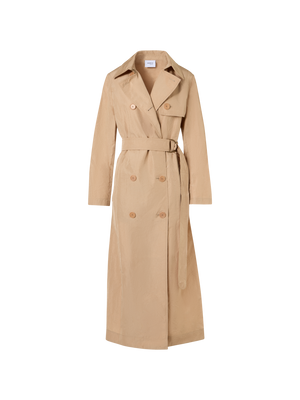 Designer Langärmeliger, langer Trenchcoat aus Crinkled-Parachute-Taft - Beige