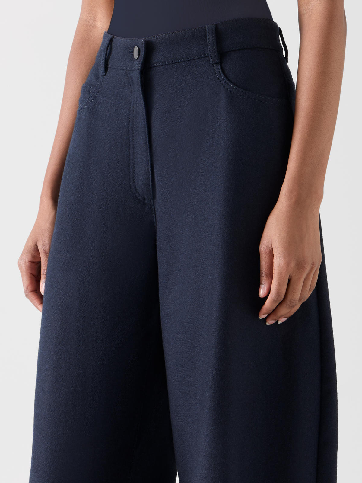 Designer Barrel-Leg Hose aus schwerem Wollflanell - Dunkelblau 