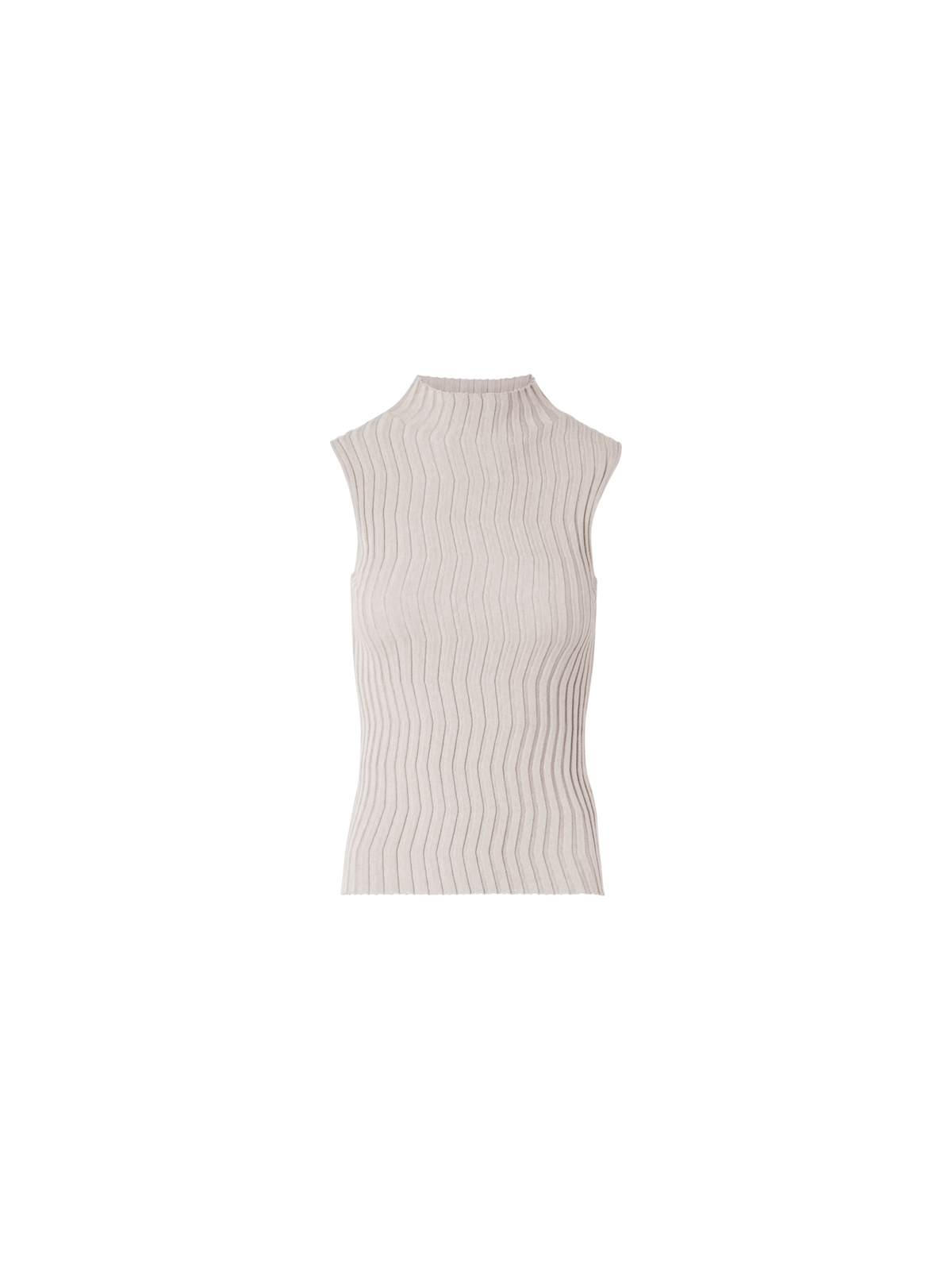 Designer Tailliertes Seidenstrick-Top mit Stehkragen - Beige