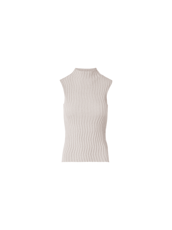 Designer Tailliertes Seidenstrick-Top mit Stehkragen - Beige