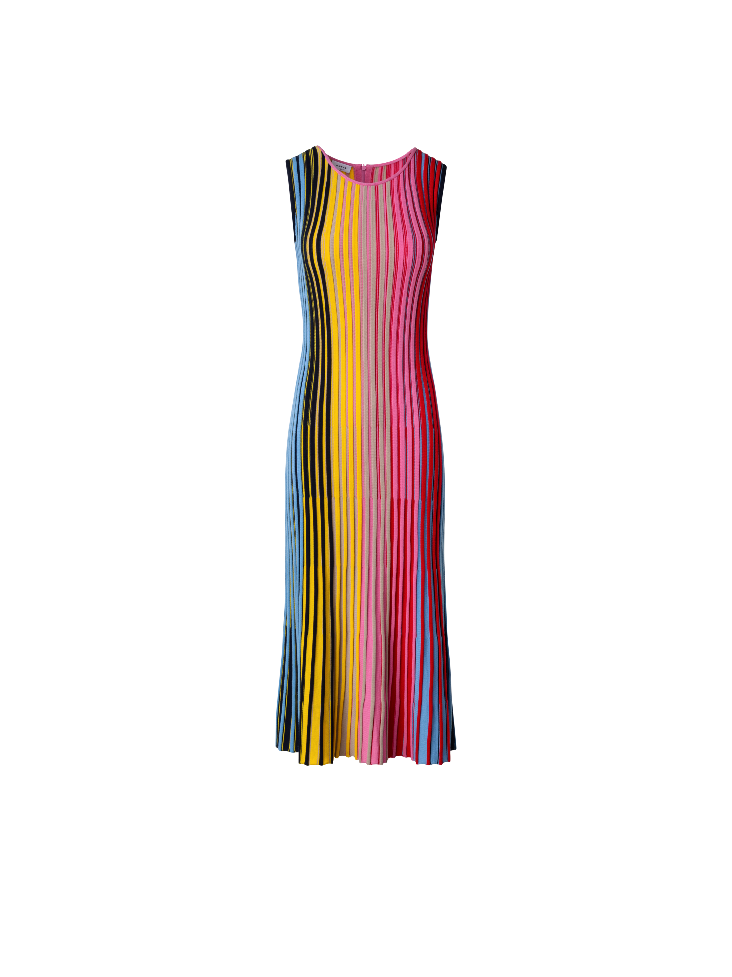 Designer Merino-Strickkleid mit Regenbogenripp - Bunt