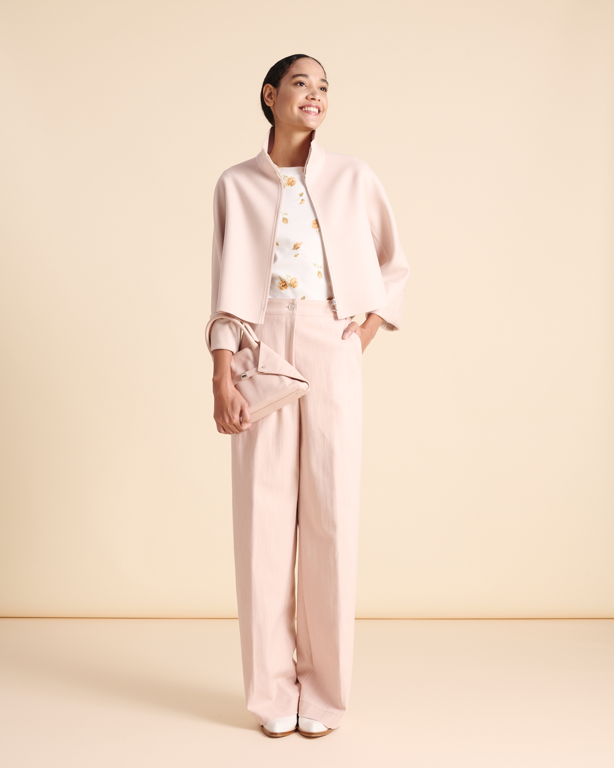 Designer Jacke mit Kimono-Ärmeln aus Woll-Doubleface - Rosa #editorial