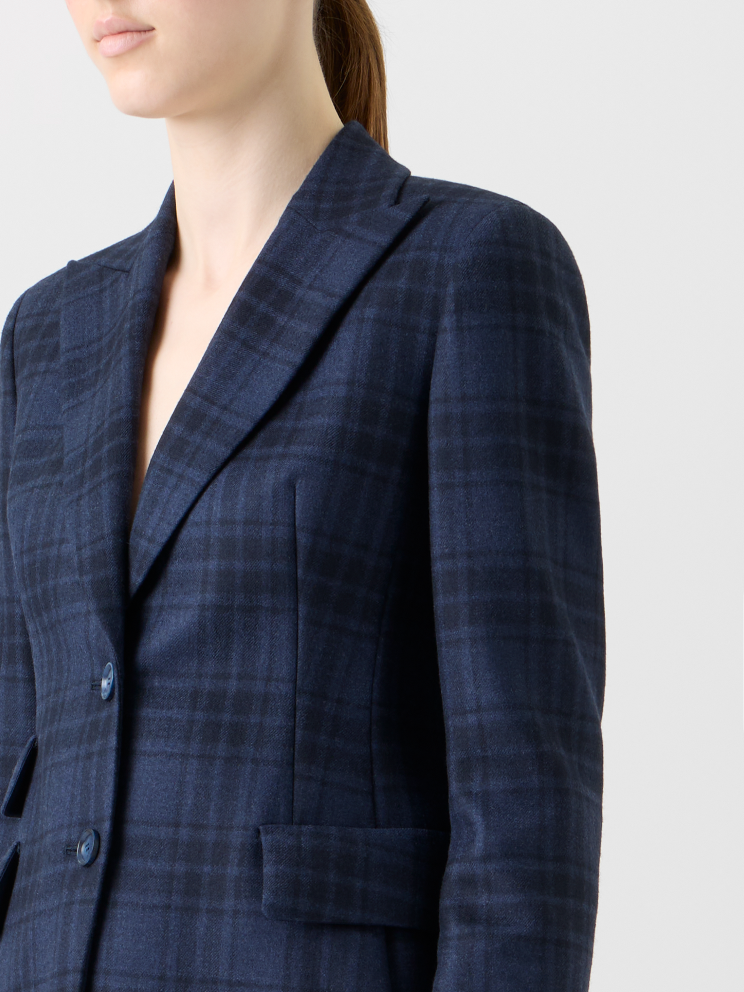 Designer Langer Doubleface Karo Blazer - Dunkelblau - Blau 