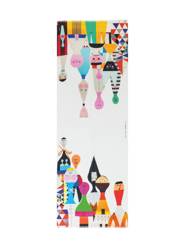 Designer Kaschmirseidenschal mit Wooden Dolls Druck - Bunt