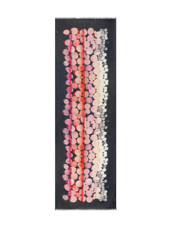 Designer Kaschmirschal mit Silver Dollars Druck - Schwarz - Bunt - Rosa