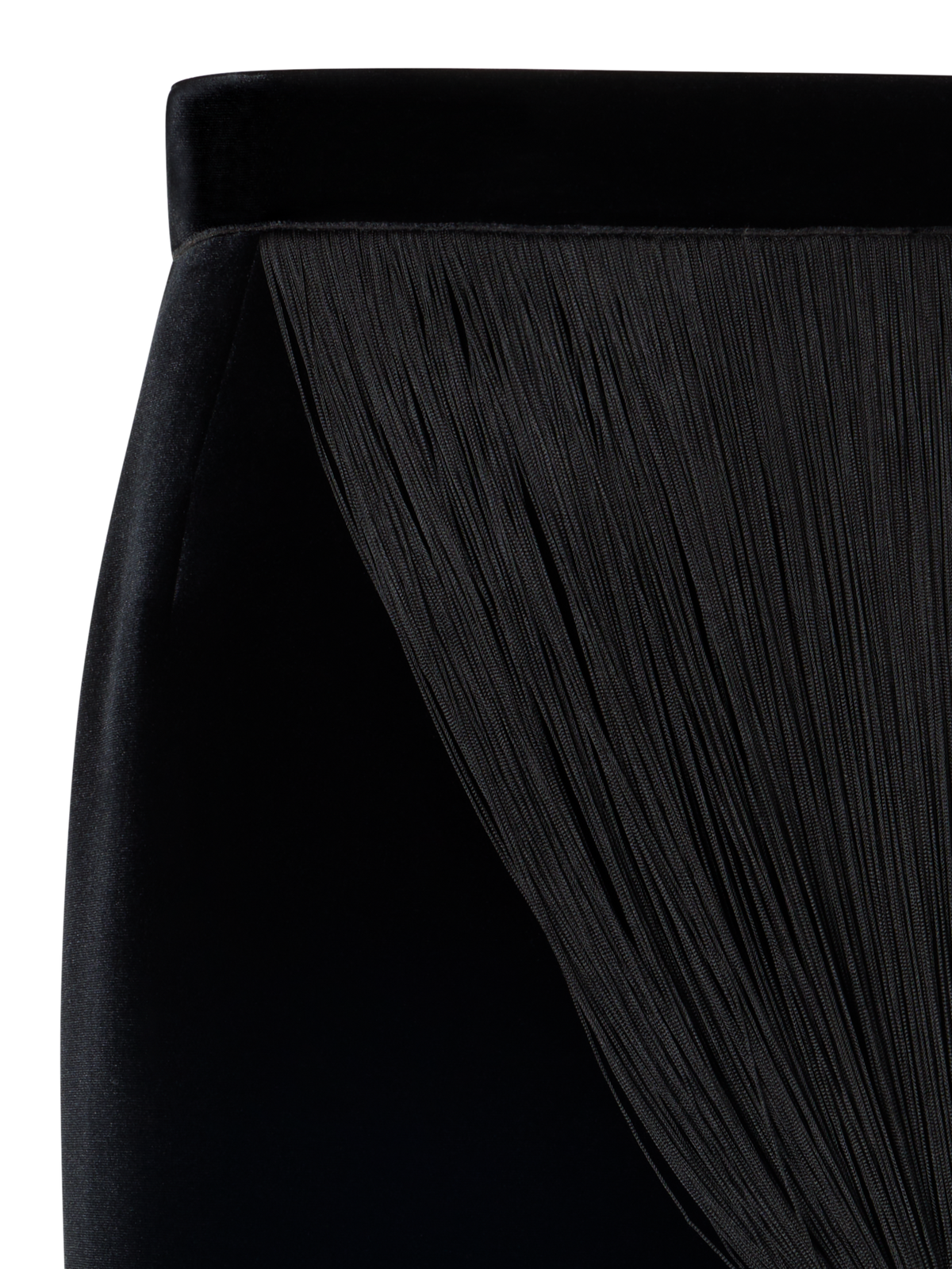 Designer Bleistiftrock aus Samt-Neopren mit The Fringe Knot - Schwarz