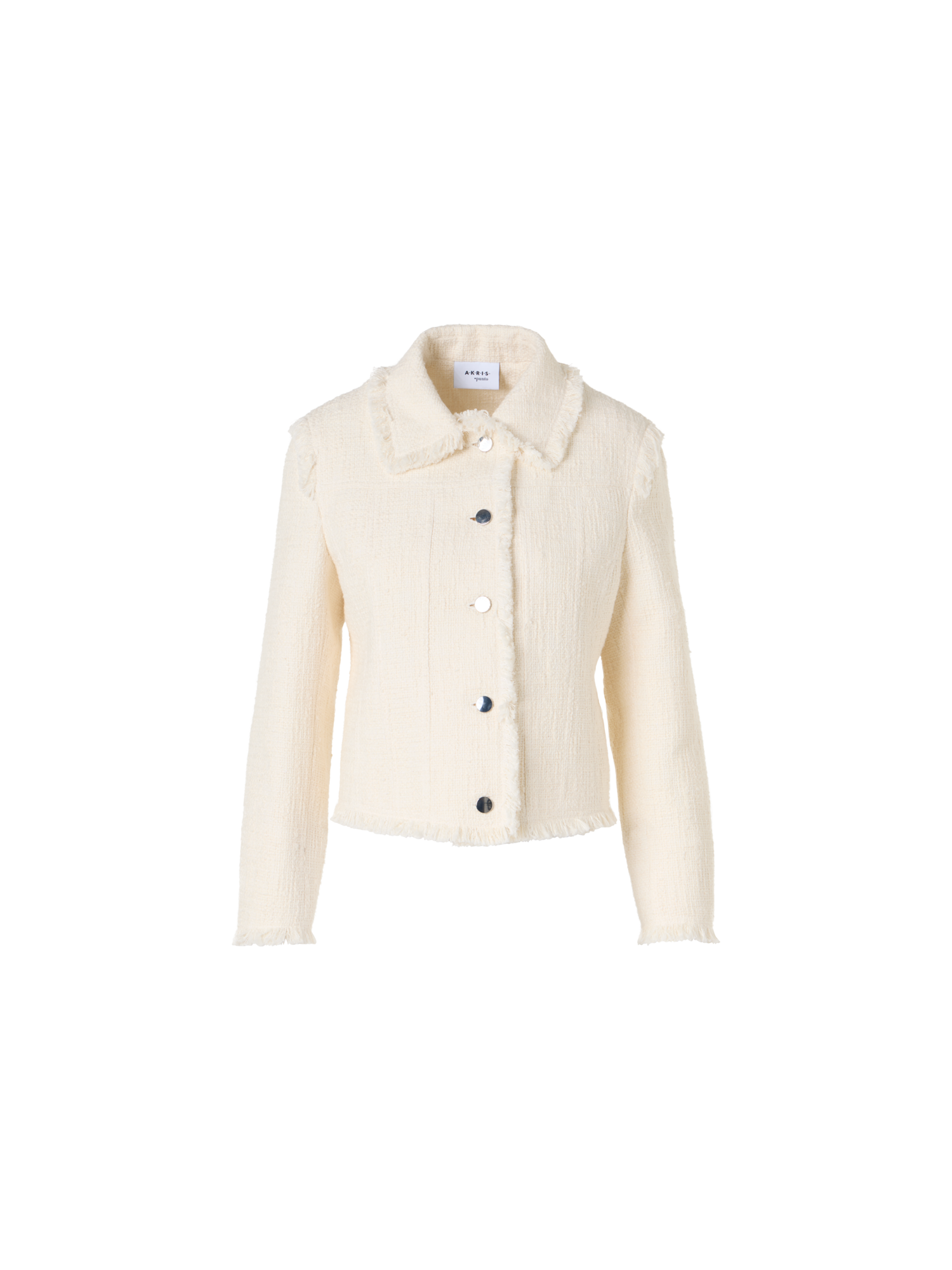 Designer Langärmelige Kurzjacke aus Baumwoll-Tweed-Mischgewebe - Ecru