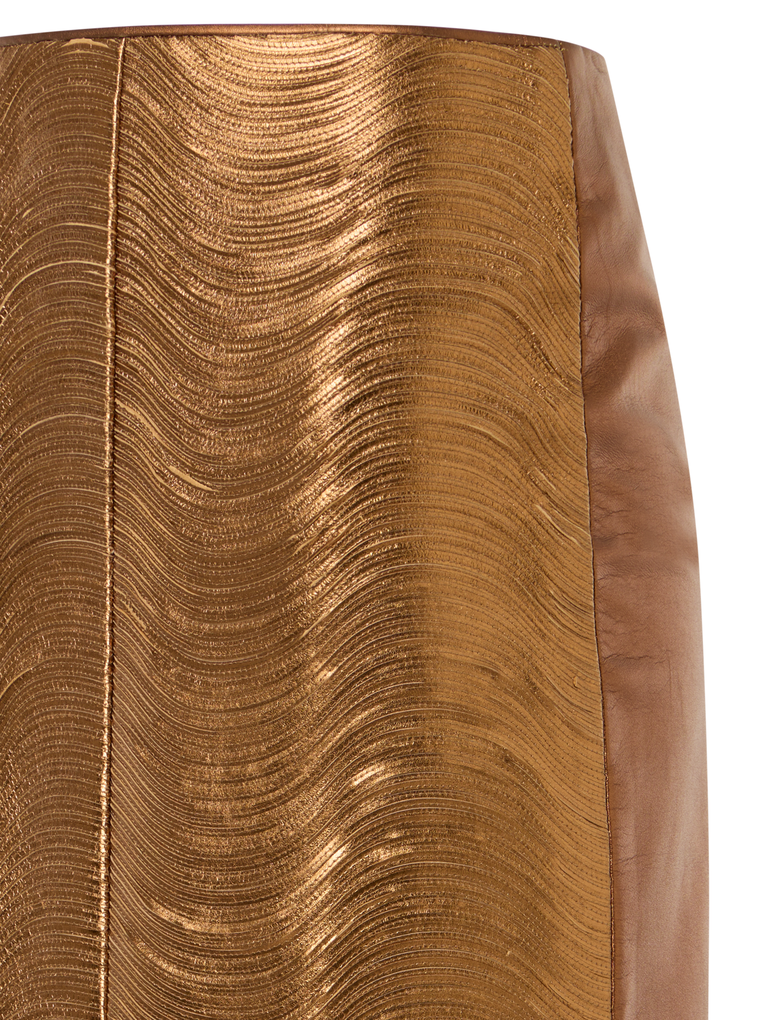 Designer Bleistiftrock aus Lamé-Leder mit Streifenstickerei - Gold