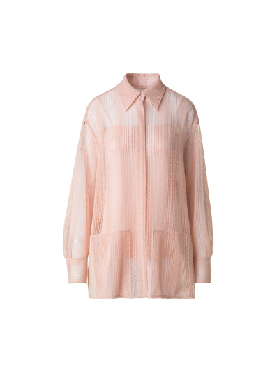 Designer Oversize Bluse mit Allover Stickerei - Rosa