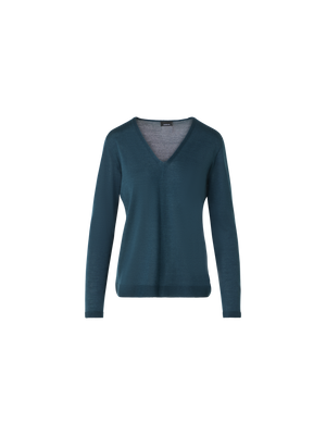Designer Nahtloser V-Ausschnitt-Pullover aus Kaschmir-Seide - Grün