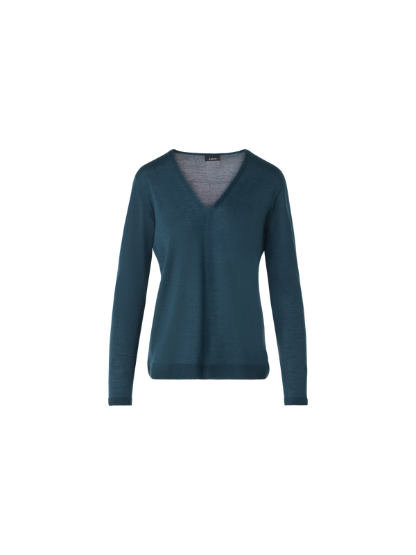 Designer Nahtloser V-Ausschnitt-Pullover aus Kaschmir-Seide - Grün