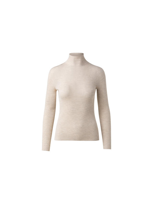 Designer Kaschmir-Seiden-Pullover mit Stehkragen - Beige