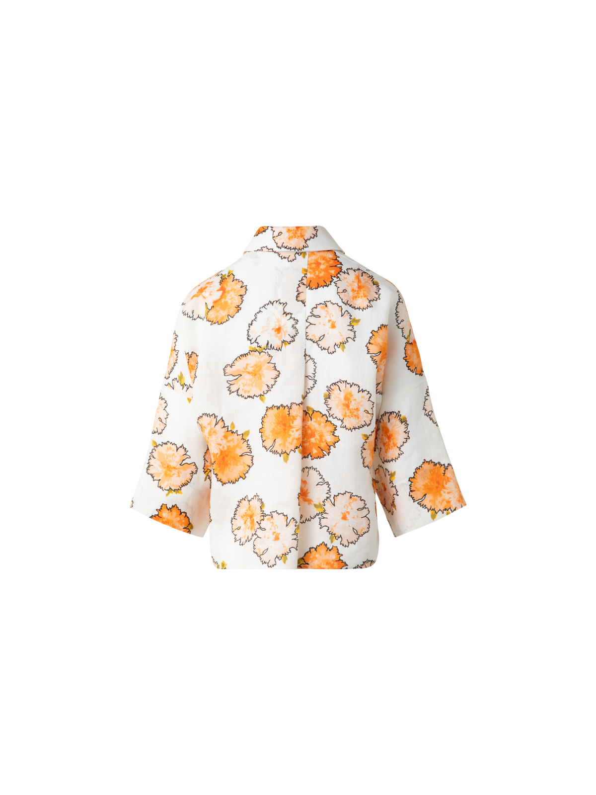 Designer Kimono-Bluse aus Leinen mit Carnation Druck - Bunt - Ecru - Orange - Weiss