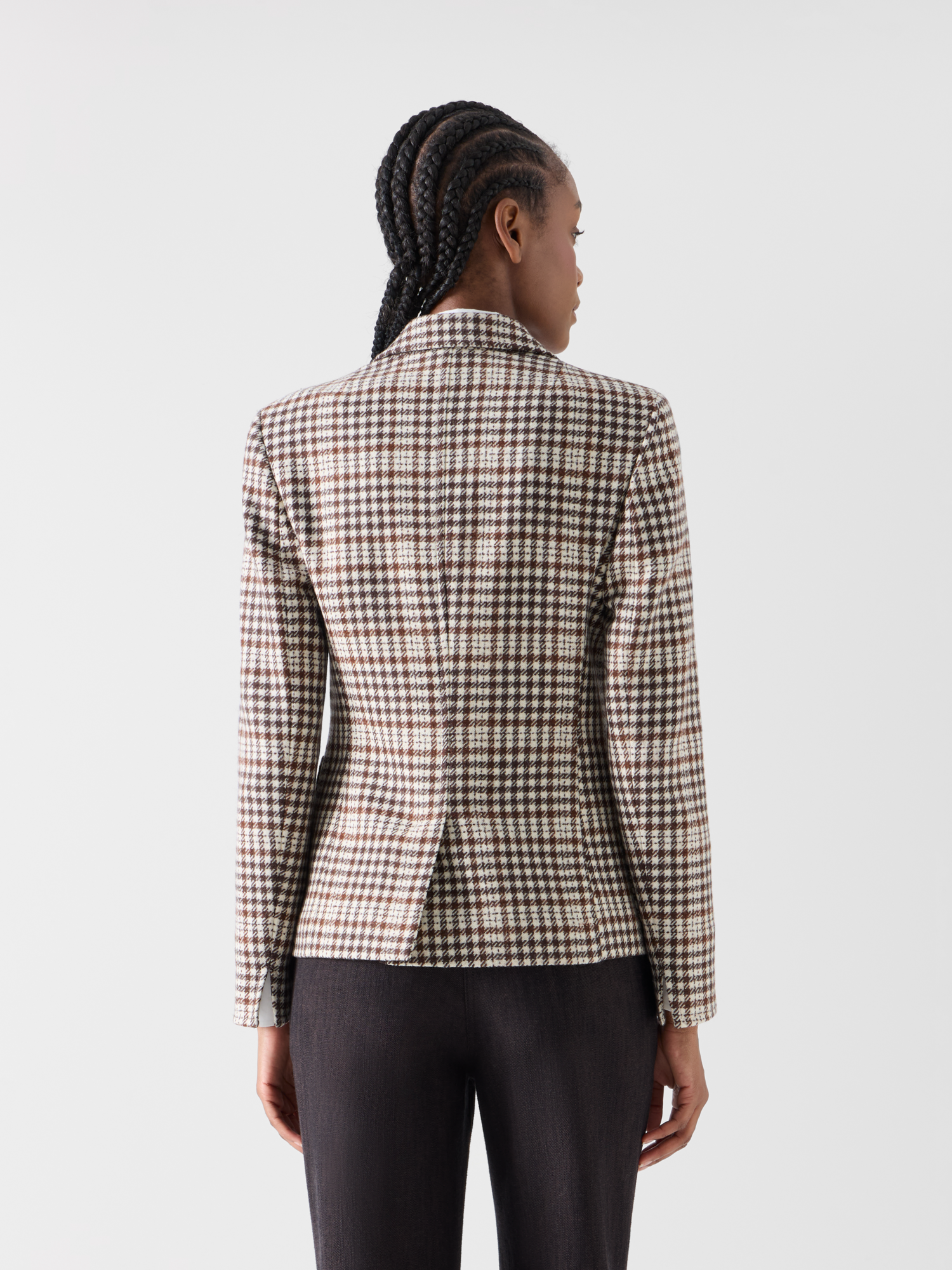 Designer Taillierte Jacke aus kariertem Tweed - Bunt - Braun 