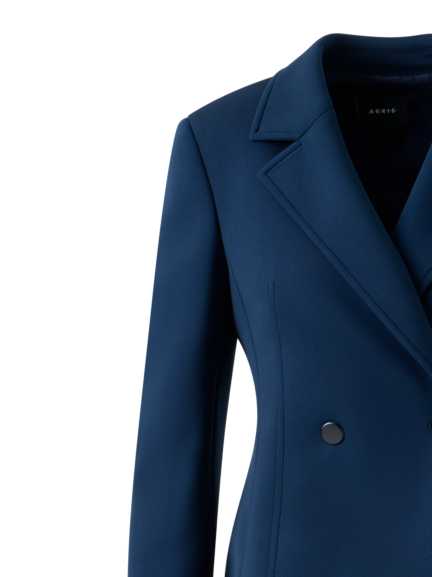 Designer Taillierte Techno Neopren Doppelreiher Jacke - Dunkelblau - Blau