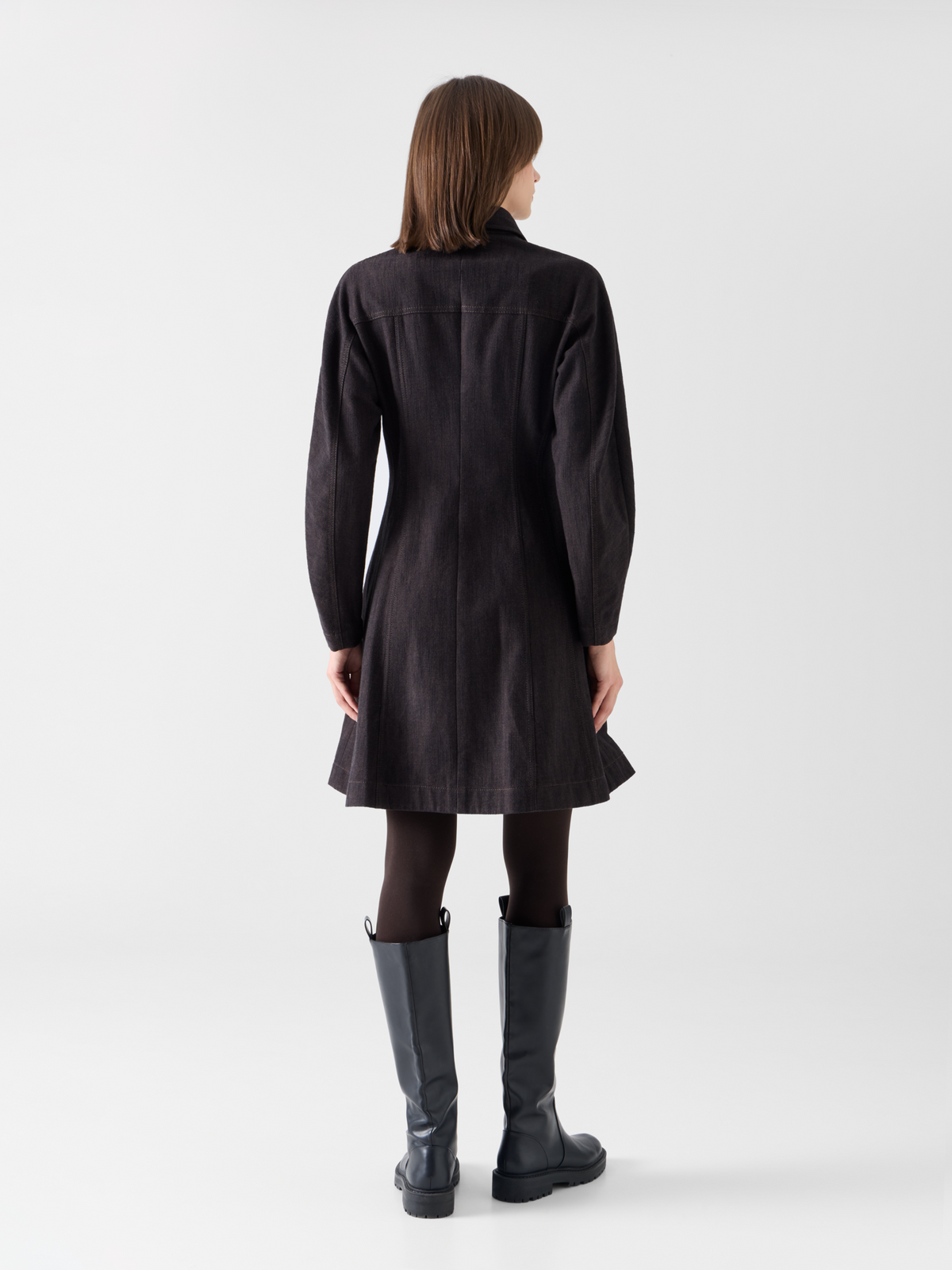 Designer Fit-and-Flare Minikleid aus Winter-Denim - Braun #editorial