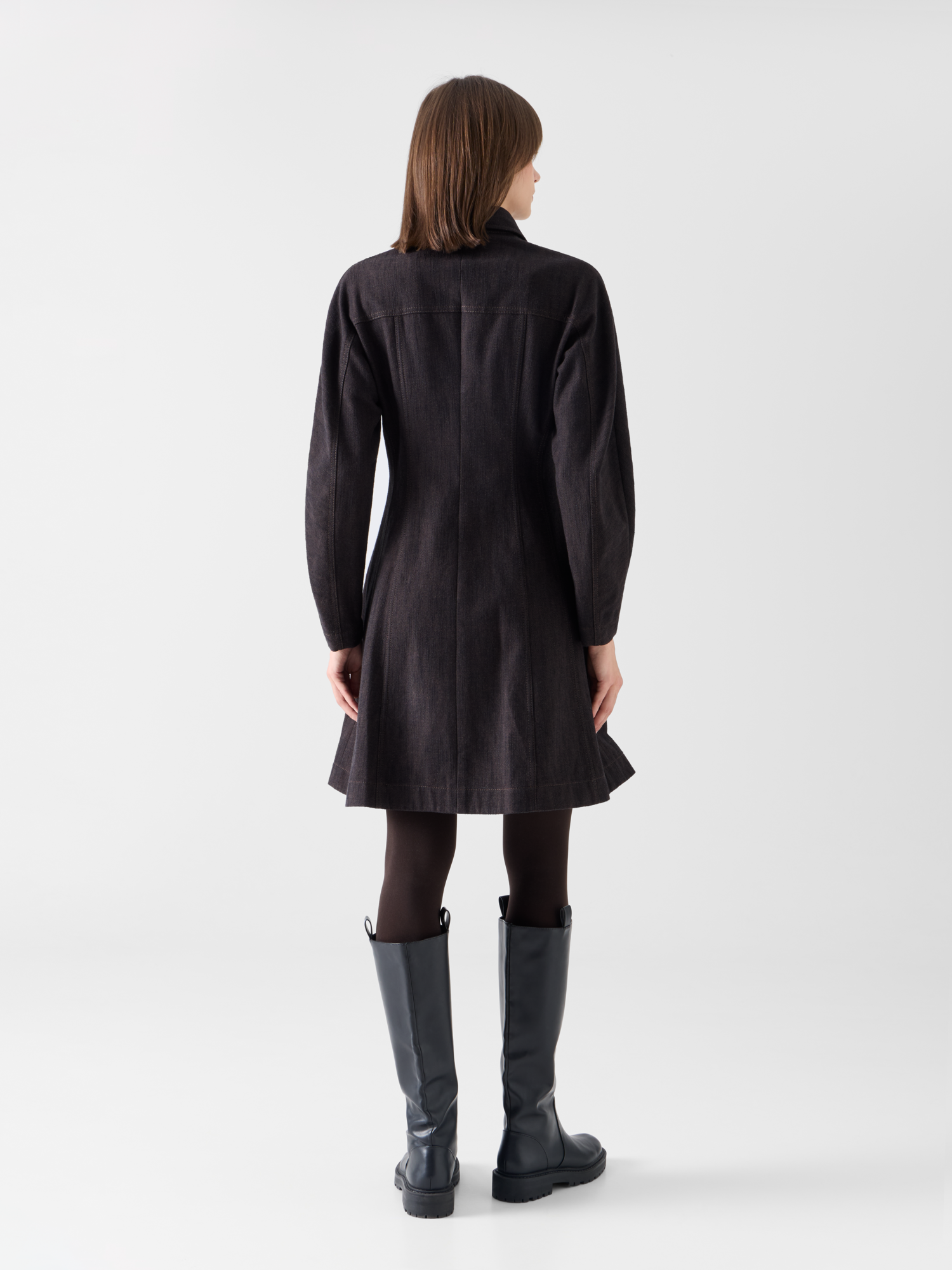 Designer Fit-and-Flare Minikleid aus Winter-Denim - Braun 