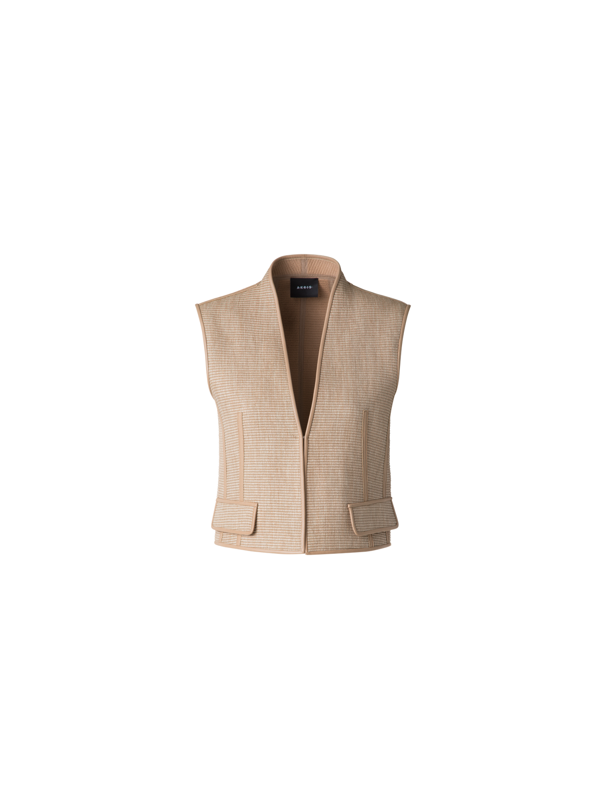 Designer Gilet aus weichem Baumwoll-Raffia und Leder - Beige