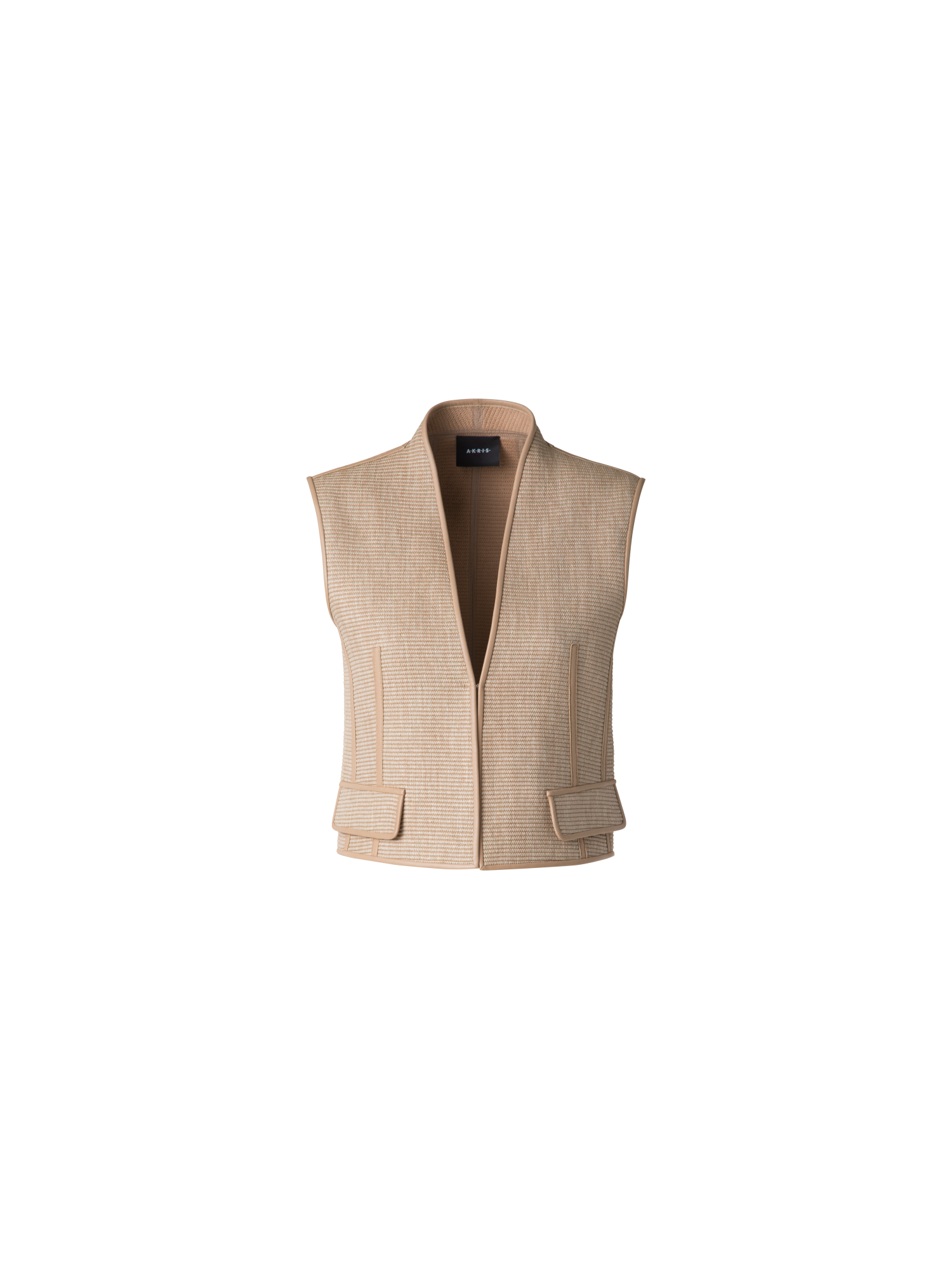 Designer Gilet aus weichem Baumwoll-Raffia und Leder - Beige