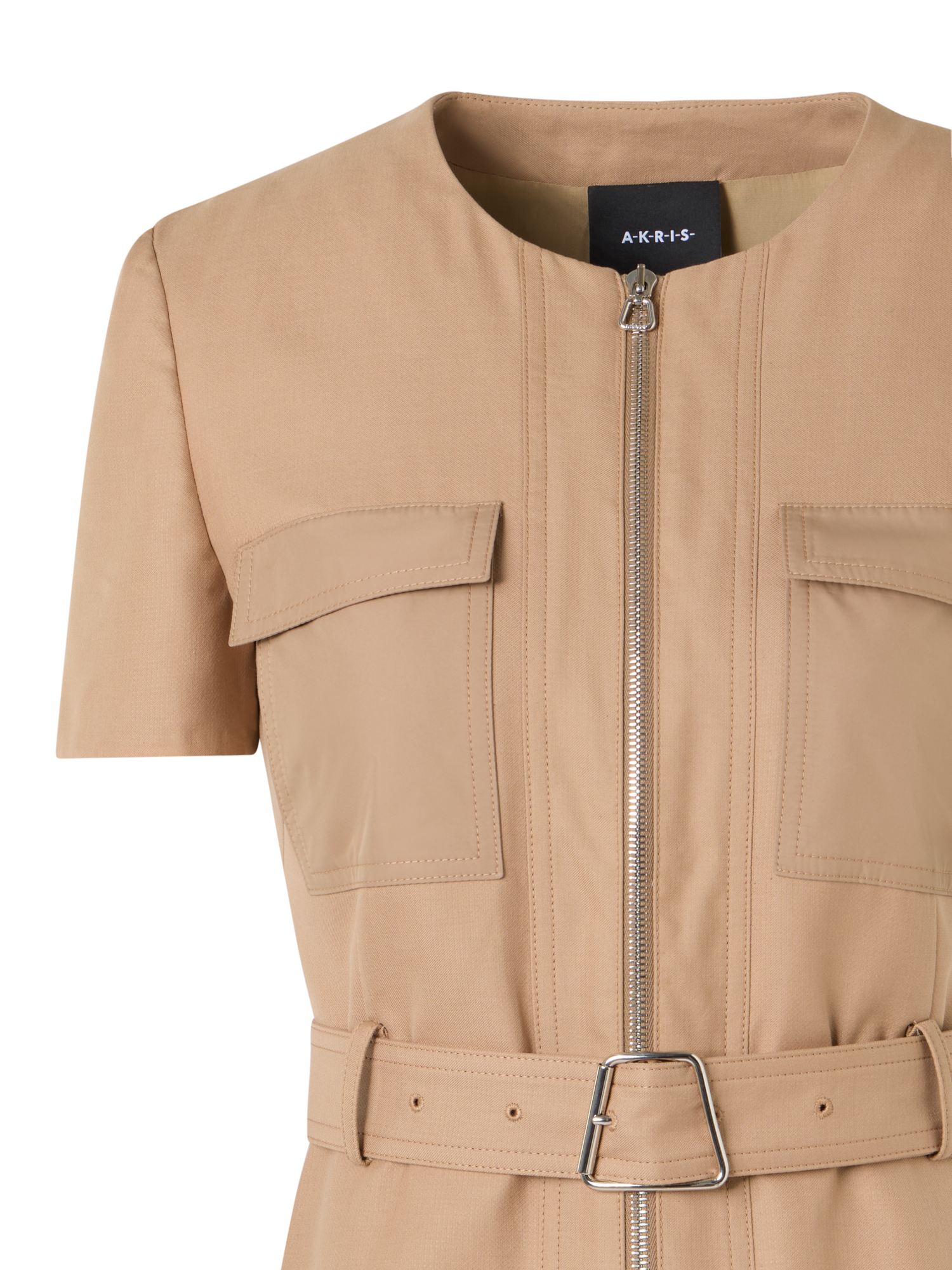 Designer Kurzärmeliges Kleid aus Baumwoll-Doubleface - Beige
