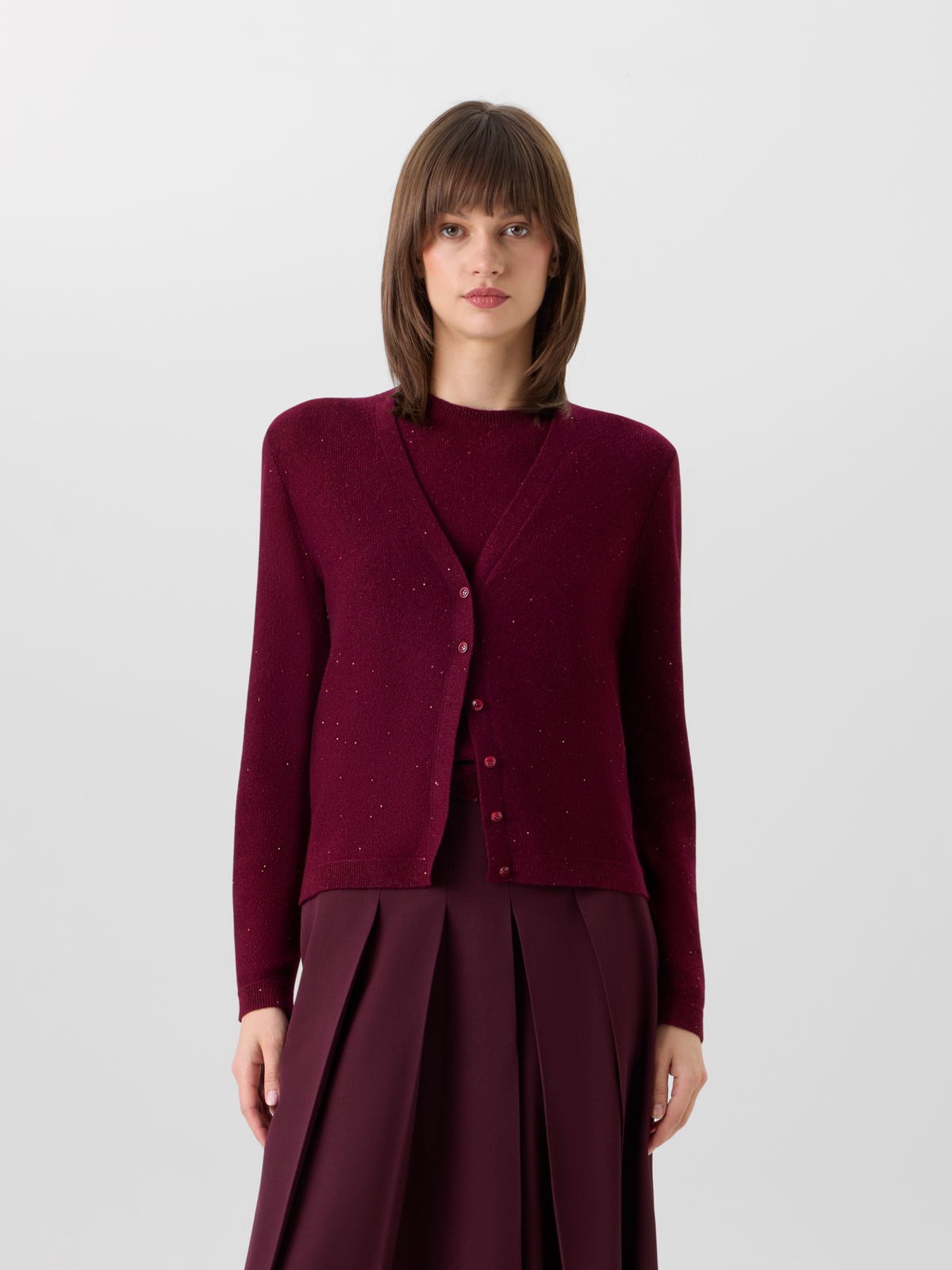 Designer Cardigan aus Kaschmir-Lamé mit feinen Pailletten - Rot 