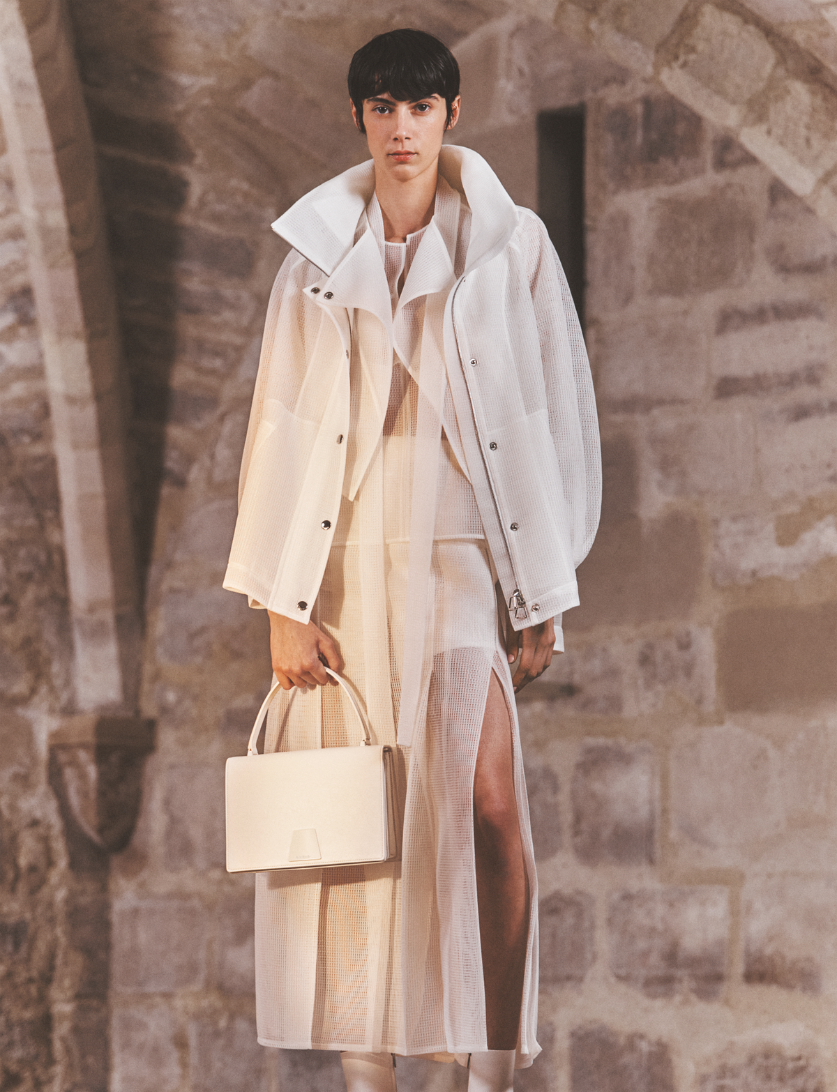 Designer Plissierter Midirock aus Techno-Grid - Weiss #editorial