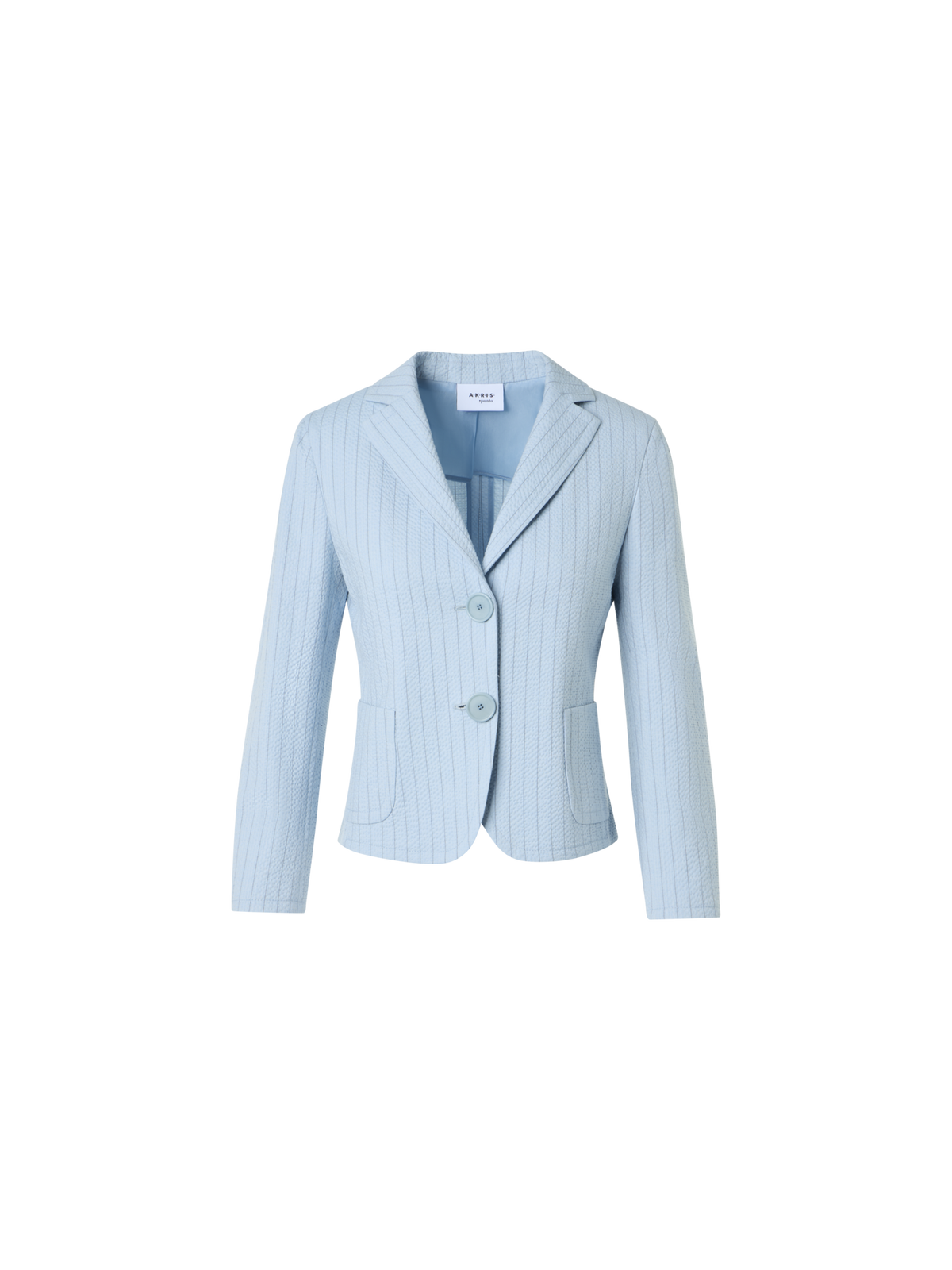 Designer Taillierte gestreifte Jacke aus Baumwoll-Seersucker mit Revers - Blau