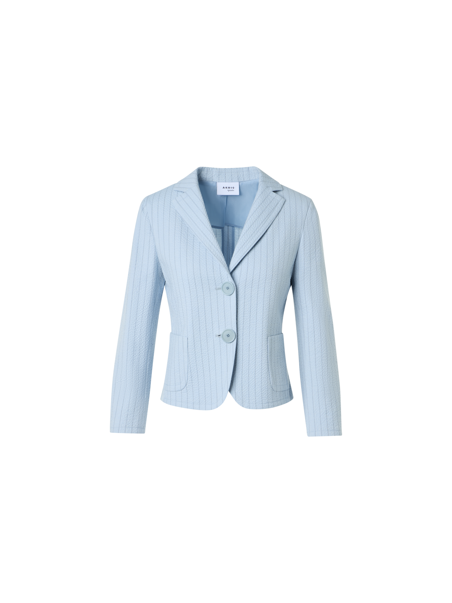 Designer Taillierte gestreifte Jacke aus Baumwoll-Seersucker mit Revers - Blau