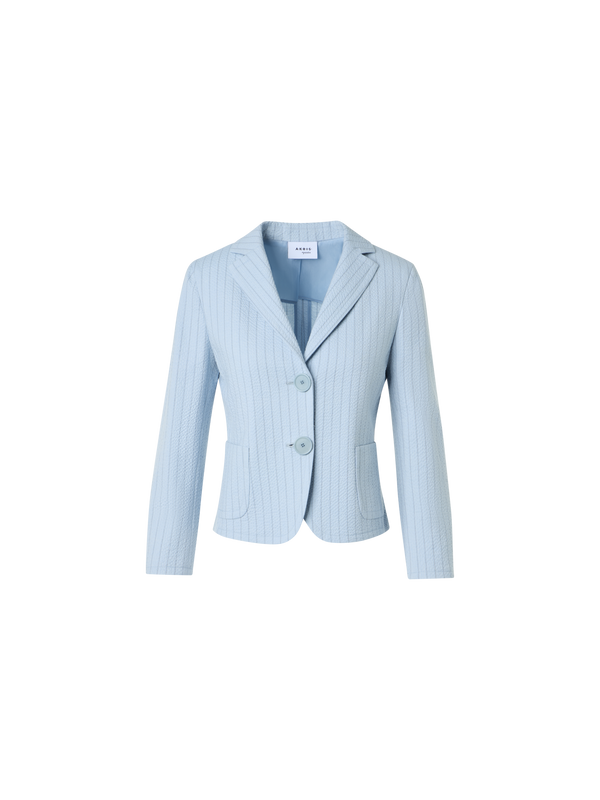 Designer Taillierte gestreifte Jacke aus Baumwoll-Seersucker mit Revers - Blau