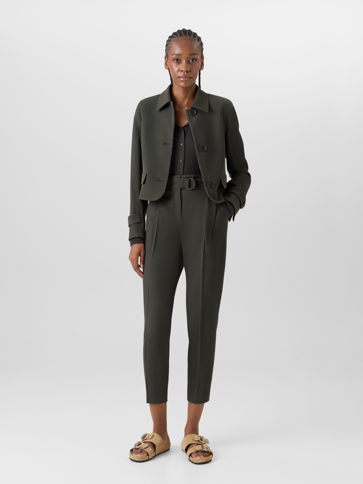 Designer Langärmelige Jacke aus Woll-Tricotine - Grün #editorial