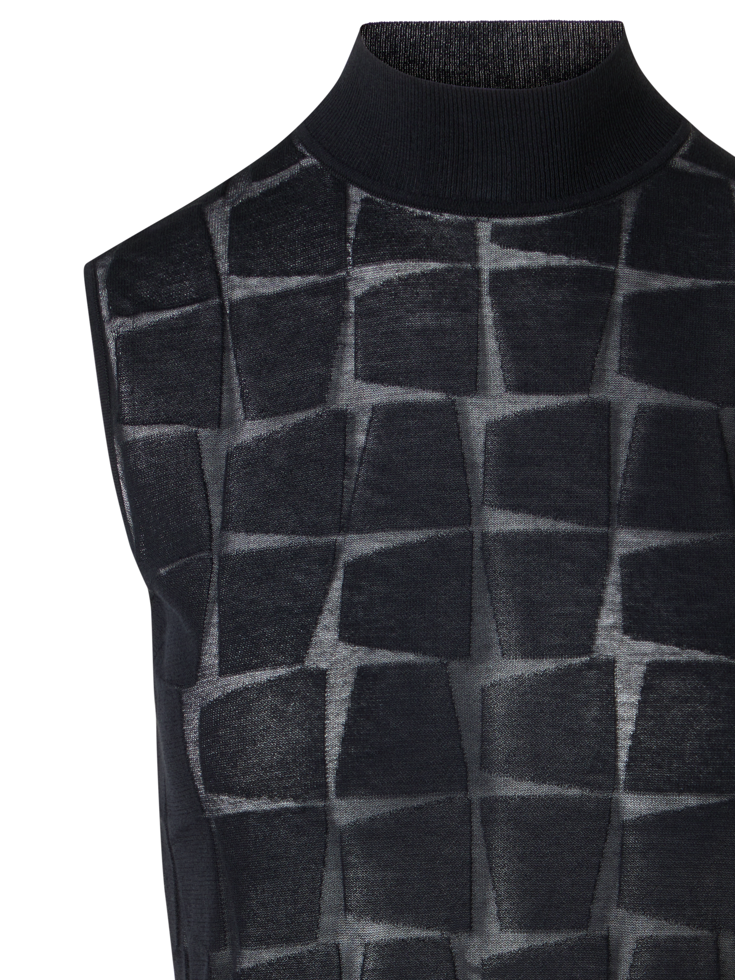 Designer Ärmelloses Stricktop aus tonalem Trapez-Jacquard - Schwarz