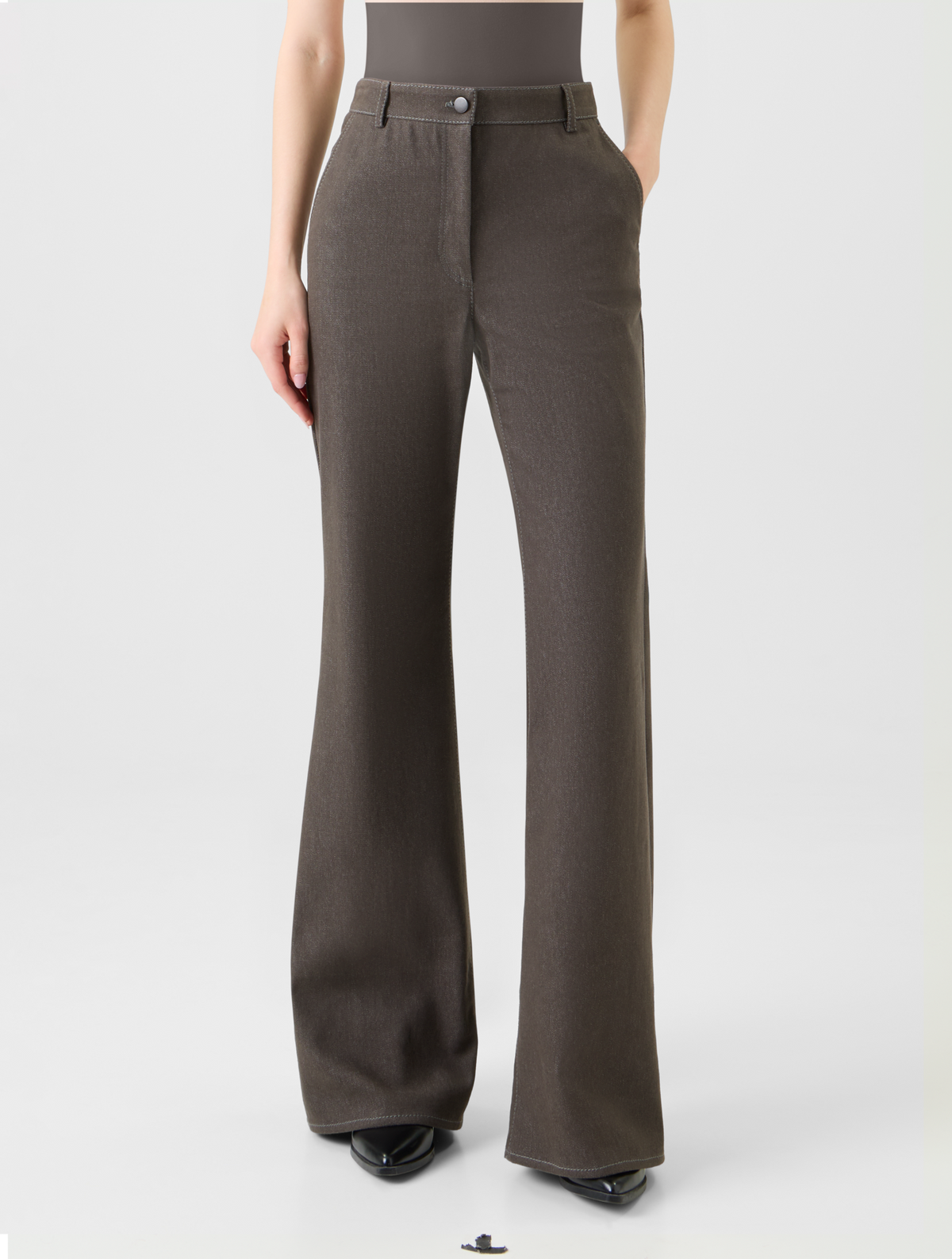 Designer Stretch Baumwoll Denim Schlaghose - Braun #editorial