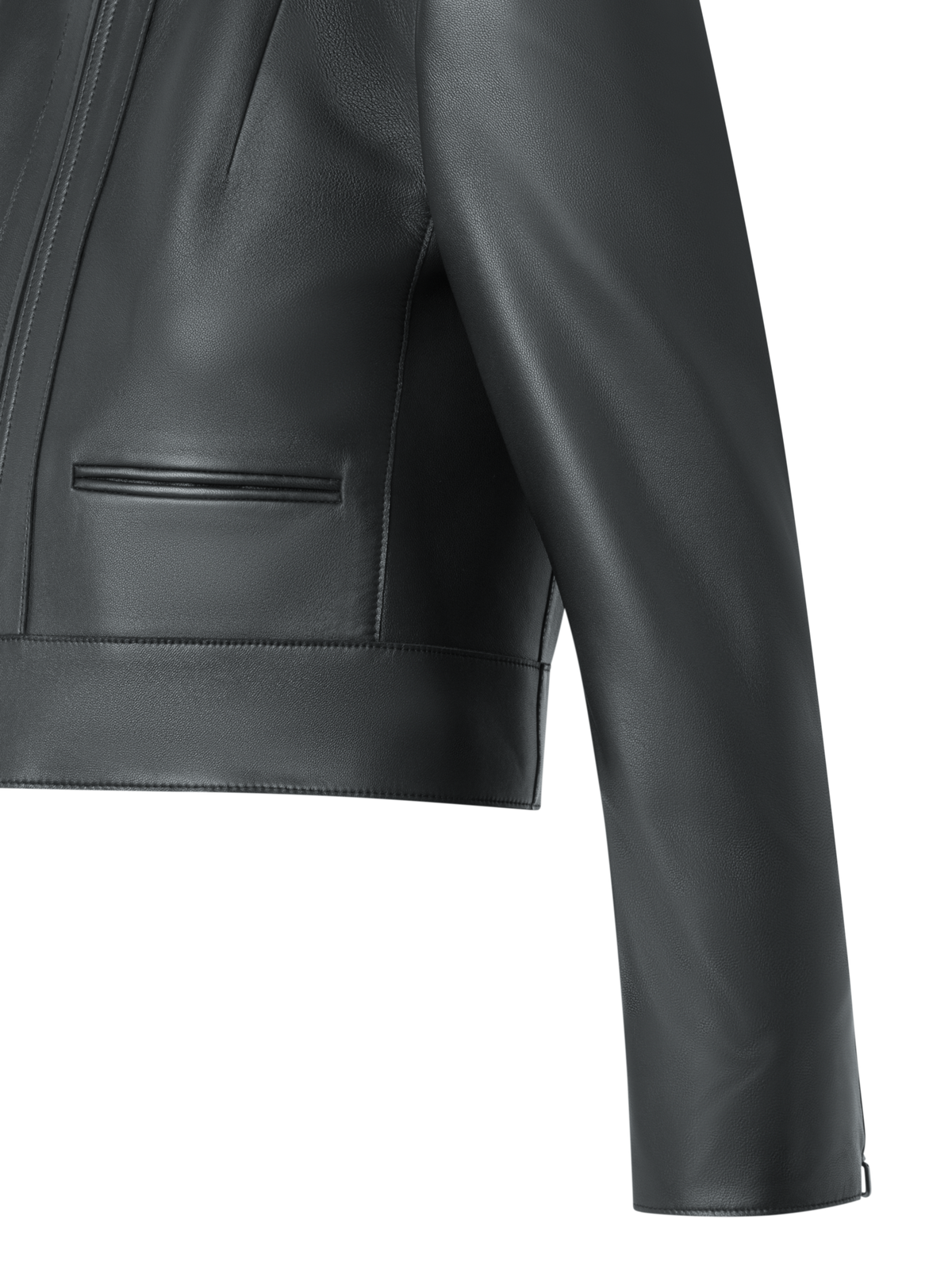Designer Kurze Lederjacke mit Rundkragen - Schwarz