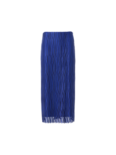 Designer Midi-Bleistiftrock aus Wave-Guipure - Blau