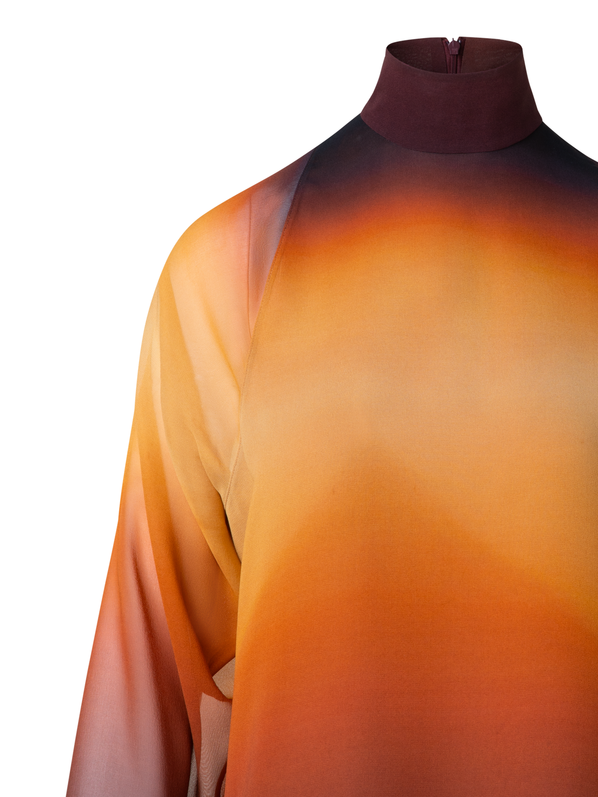 Designer Seide Georgette-Bluse Autumn Twilight Druck - Braun - Bunt - Orange