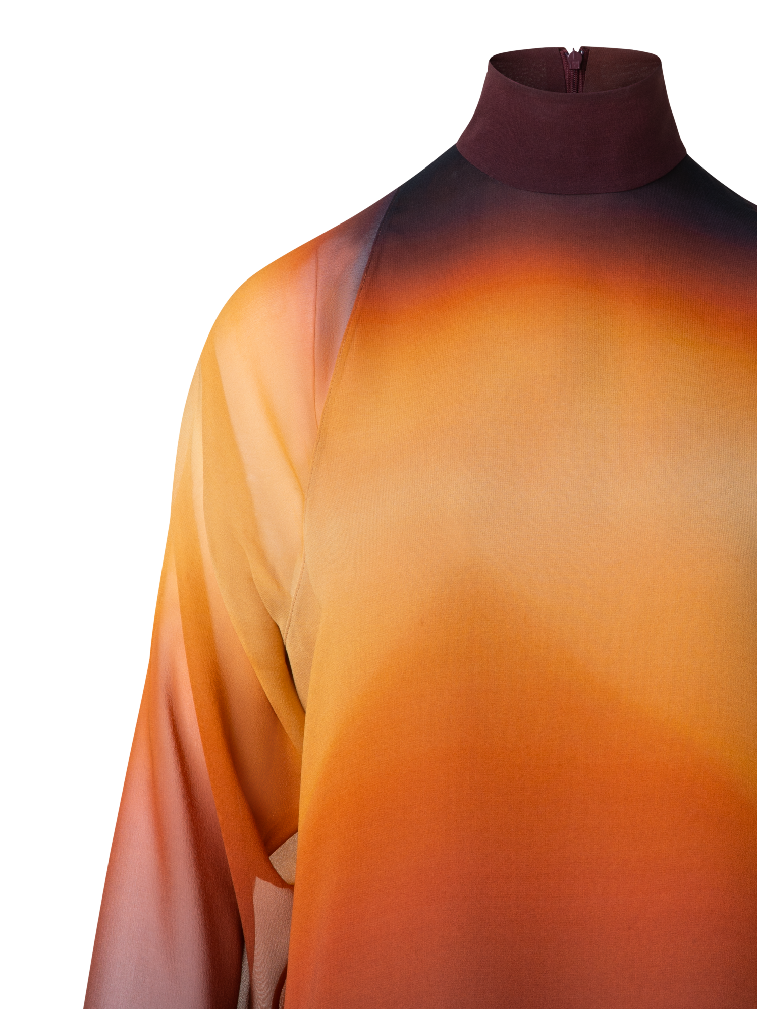 Designer Seide Georgette-Bluse Autumn Twilight Druck - Braun - Bunt - Orange