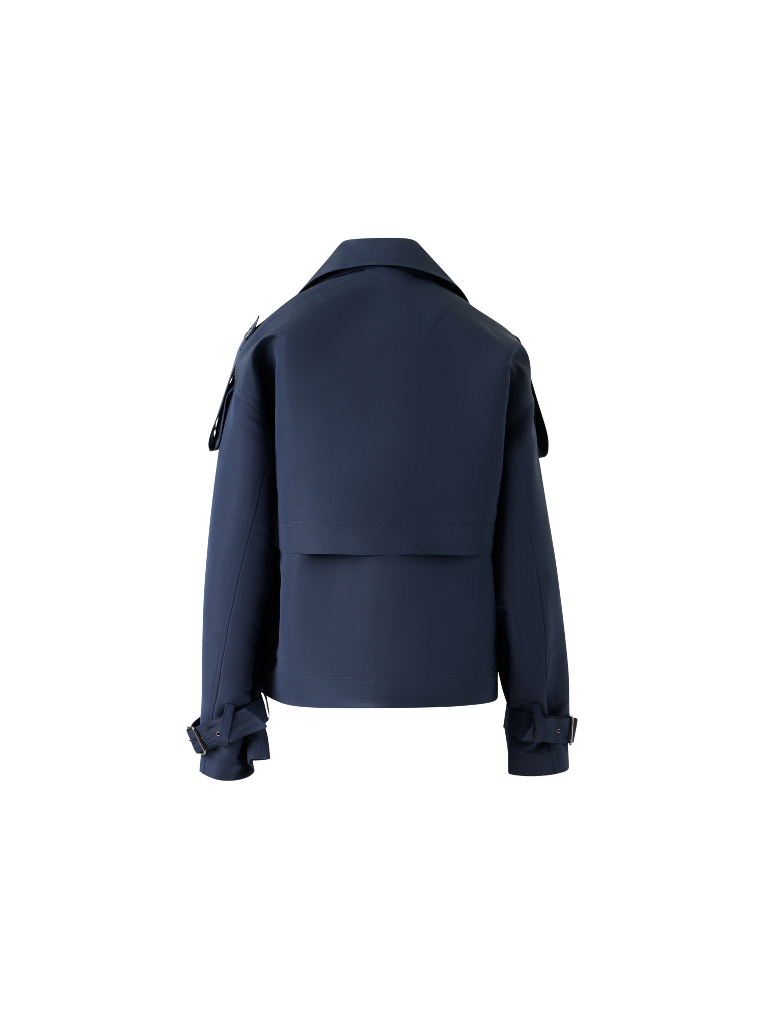 Designer Kurze Seidentrench Jacke mit abnehmbaren Bolero - Dunkelblau - Blau