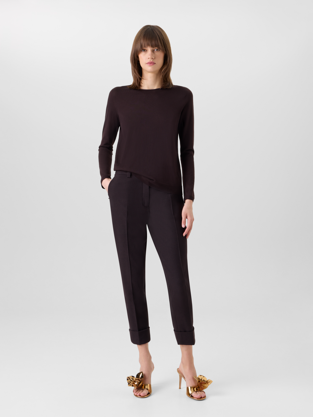 Designer Nahtloser Rundhals-Pullover aus Kaschmirseide - Braun 