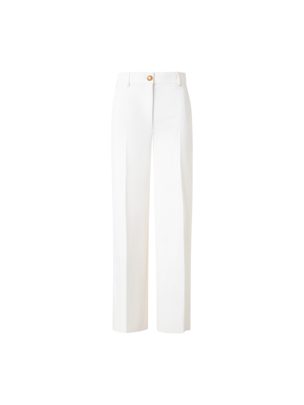 Designer Cropped Weite Hose aus Stretch Baumwoll-Denim - Ecru - Weiss