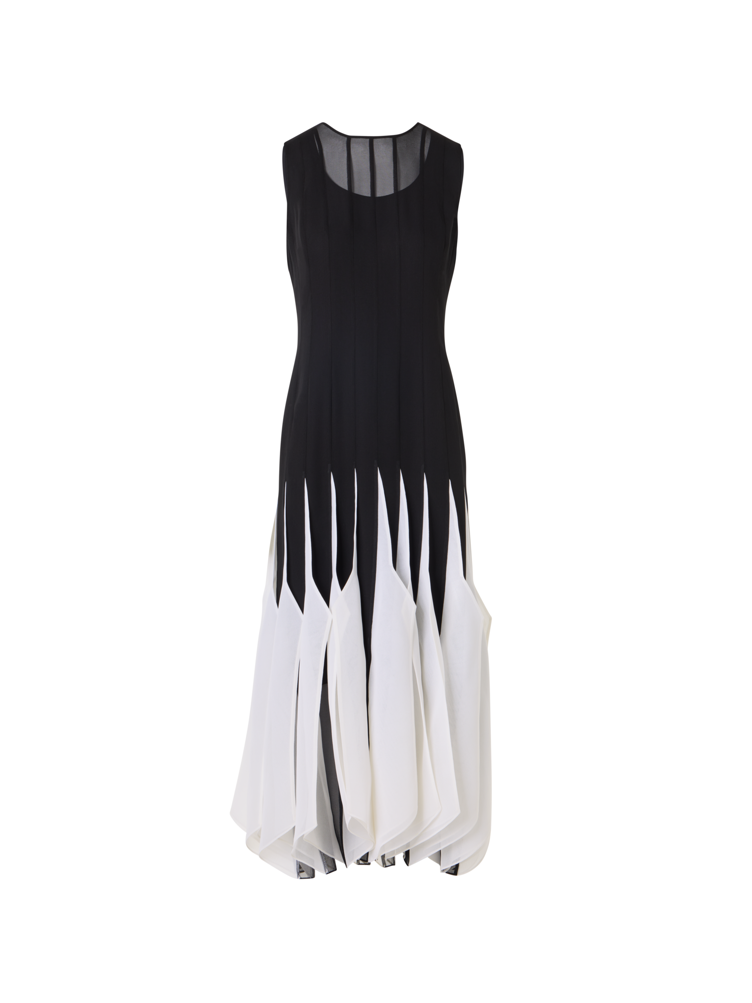 Designer Midikleid aus Seide mit High-Plains-Einsätzen - Schwarz