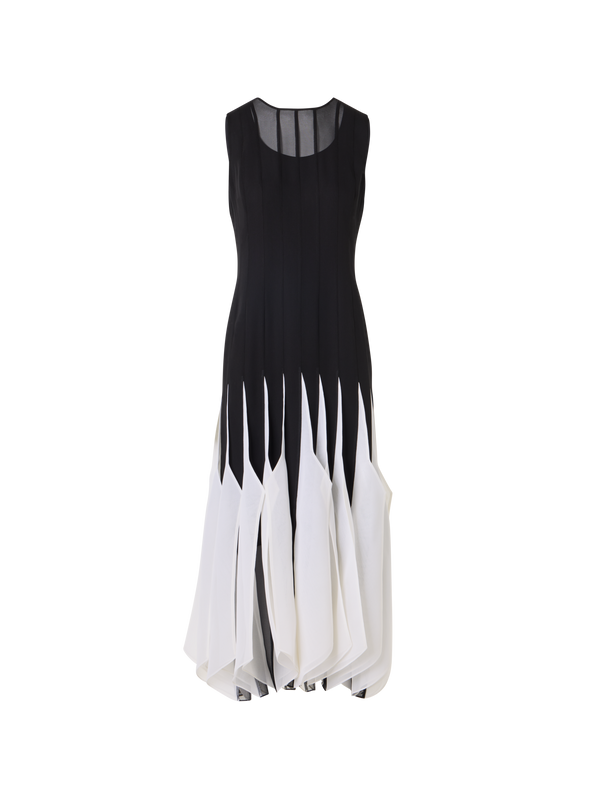 Designer Midikleid aus Seide mit High-Plains-Einsätzen - Schwarz