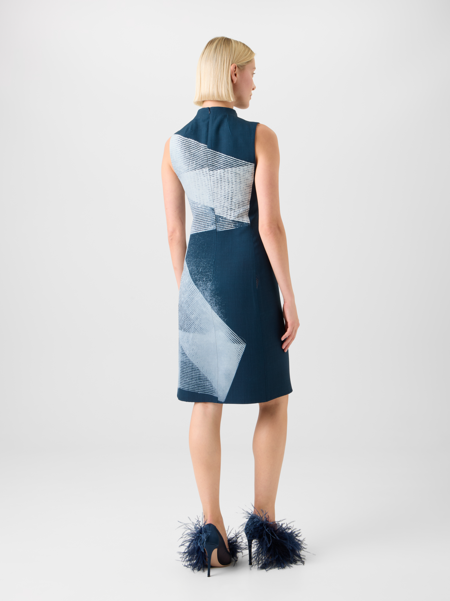 Designer Woll Doubleface Sheath Dress in Zigzag Print - Dunkelblau - Blau - Bunt 