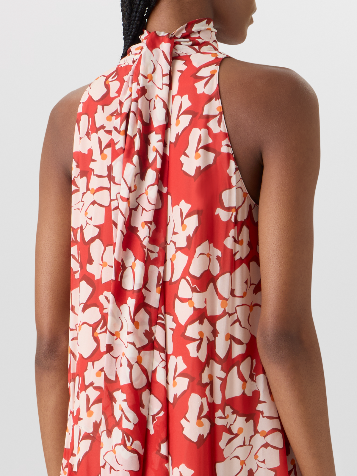 Designer Ärmelloses Midi-Kleid mit Papercut Flower Print - Rot #editorial