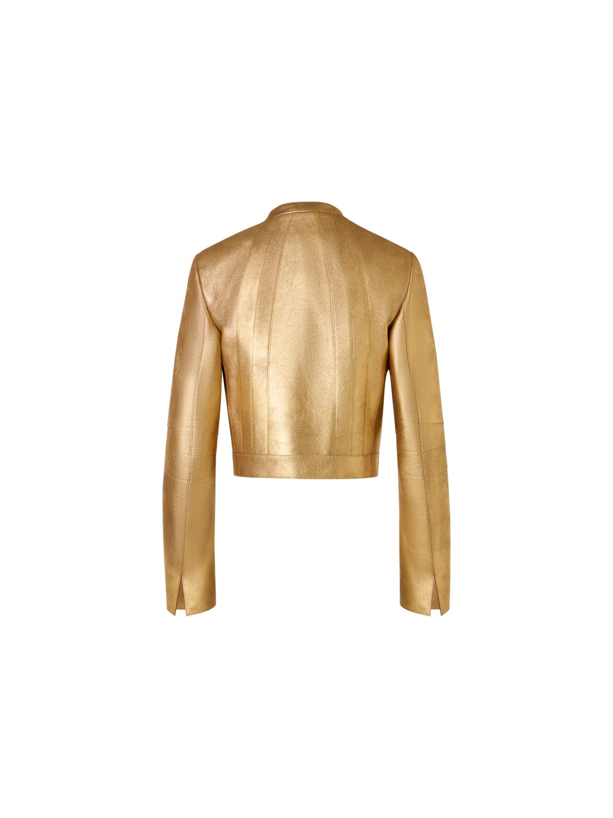 Designer Kurze taillierte Jacke aus Lamé-Kalb-Nappaleder - Gold