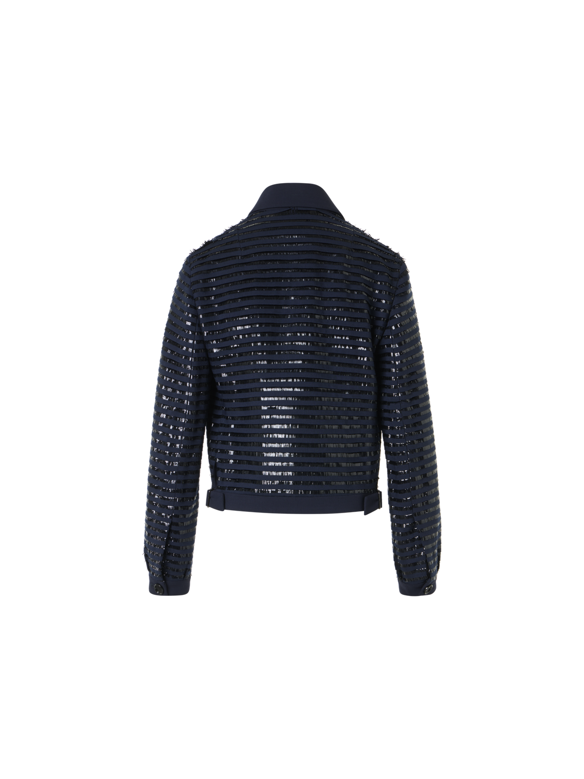 Designer Kurze Jacke aus Wolle mit Lamé Fransen-Stickerei - Dunkelblau