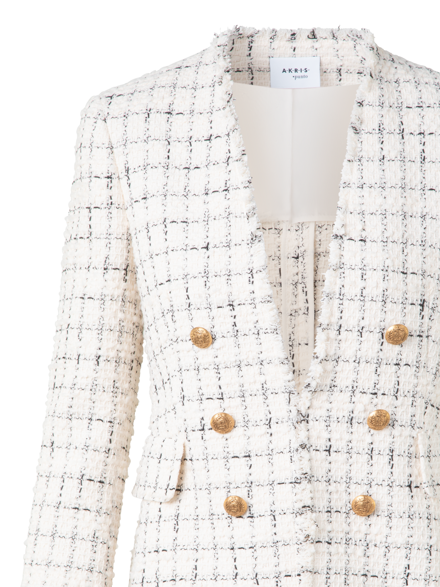 Designer Langer Blazer in Chunky Tweed - Ecru - Weiss
