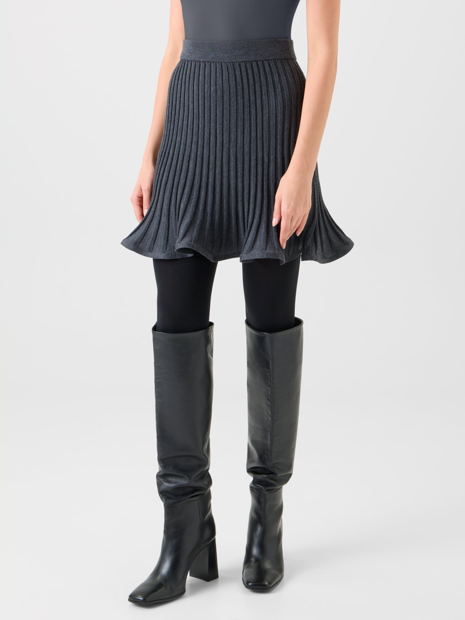 Designer Ausgestellter Merino Ripp Mini-Rock - Grau 