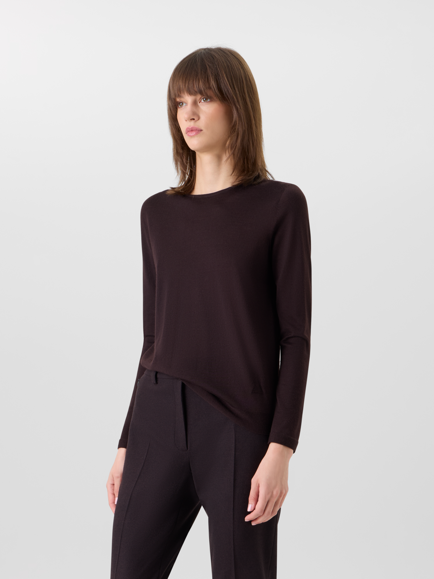 Designer Nahtloser Rundhals-Pullover aus Kaschmirseide - Braun 