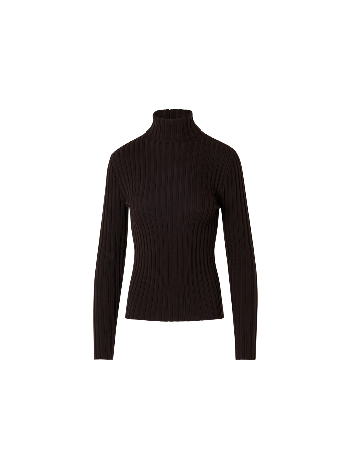 Designer Taillierter Rollkragen aus Merino-Rippstrick - Braun