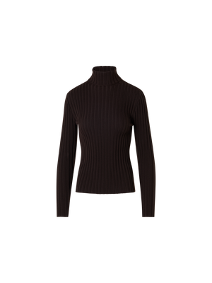 Designer Taillierter Rollkragen aus Merino-Rippstrick - Braun